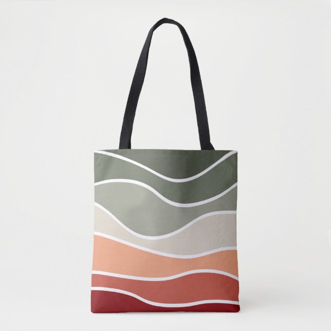 Green and red retro style waves design tote bag (Front)