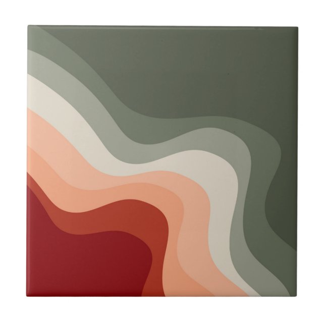 Green and red retro style waves tile (Front)