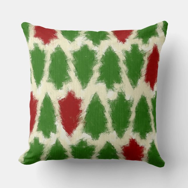 Green And Red Rustic Christmas Tree Pattern Cushion (Front)