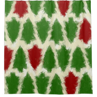 Green And Red Rustic Christmas Tree Pattern Shower Curtain