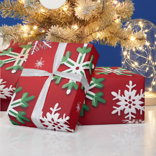 Green and Red Snowflakes  Wrapping Paper