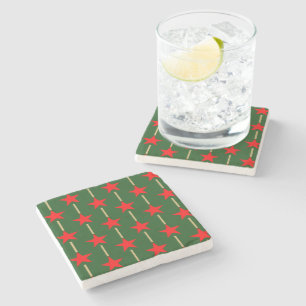 Green And Red Stars Stone Coaster
