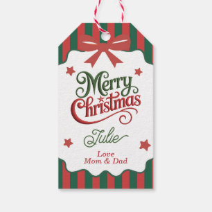 Green and Red Stripped Merry Christmas Gift Tags