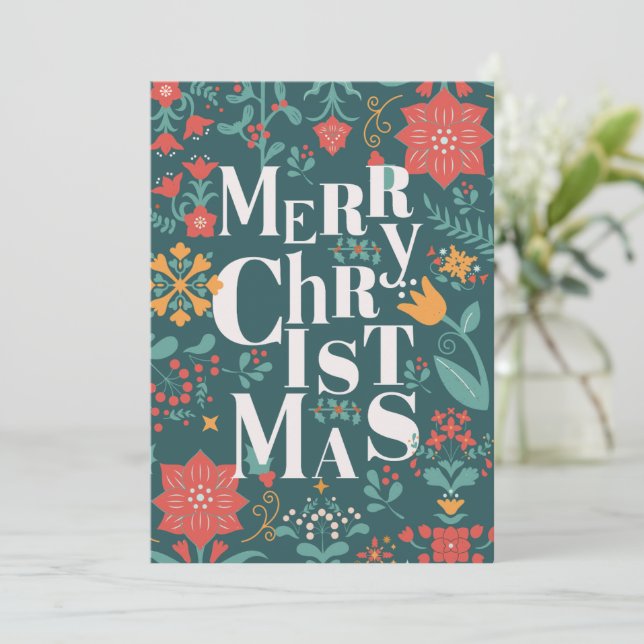 Green and Red Stylish Merry Christmas  Holiday Card (Standing Front)