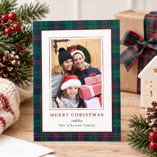 Green and Red Tartan border Photo Christmas Holiday Card