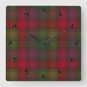 Green and red, tartan square wall clock