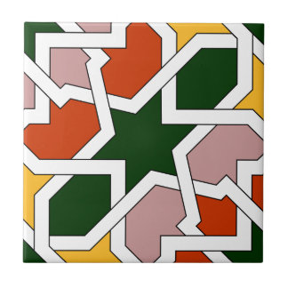 Green and red tile 01 of geometry morisca in
