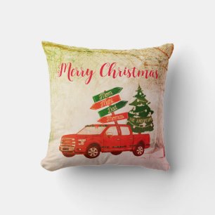 Green and Red Truck Name Vintage 2002 Christmas Cushion
