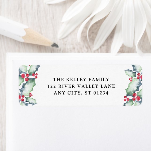 Green and Red Watercolor Holly, Holiday (Insitu)