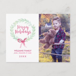 Green and Red Watercolor Wreath Holidays Holiday Postcard