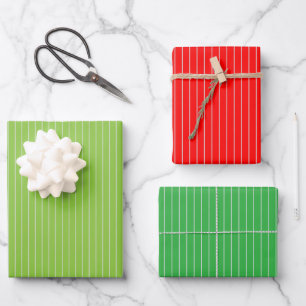 Green and Red White Pinstripes Christmas Patterns Wrapping Paper Sheet
