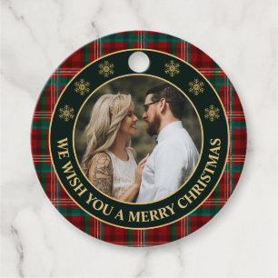 Green and Red Winter Plaid Family Photo Christmas Favour Tags