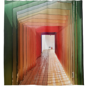 Green and red wooden hallway interior shower curtain