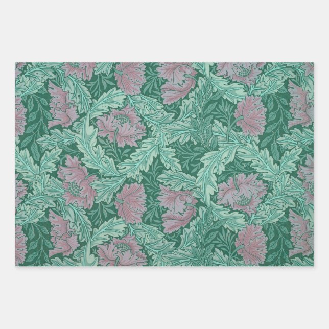 Green and Red Wreath Pattern (by William Morris) Wrapping Paper Sheet (Front)
