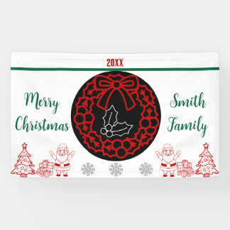 green and red Xmas wreath snowflake Santa Clause Banner