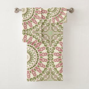 Green and Rose Mandala Vintage Bohemian Pattern Bath Towel Set