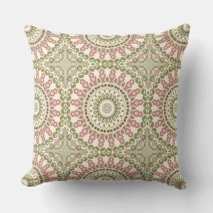 Green and Rose Mandala Vintage Bohemian Pattern Cushion