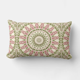 Green and Rose Mandala Vintage Bohemian Pattern Lumbar Cushion