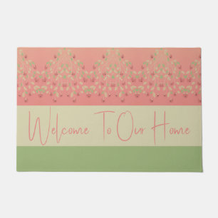 Green And Rosy Pink Welcome  Doormat