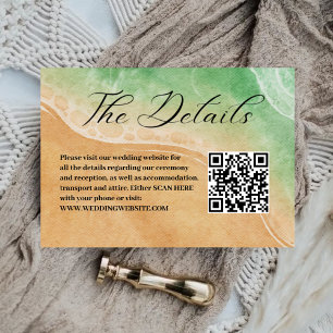 Green and Sand Shore Beach Wedding QR Code Details Enclosure Card