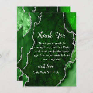 Green and Silver Agate Birthday Party Thank You Card