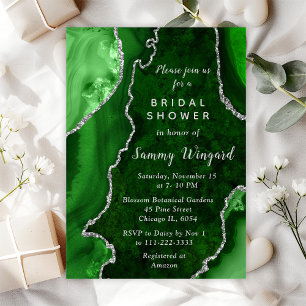 Green and Silver Agate Marble Bridal Shower Invitation