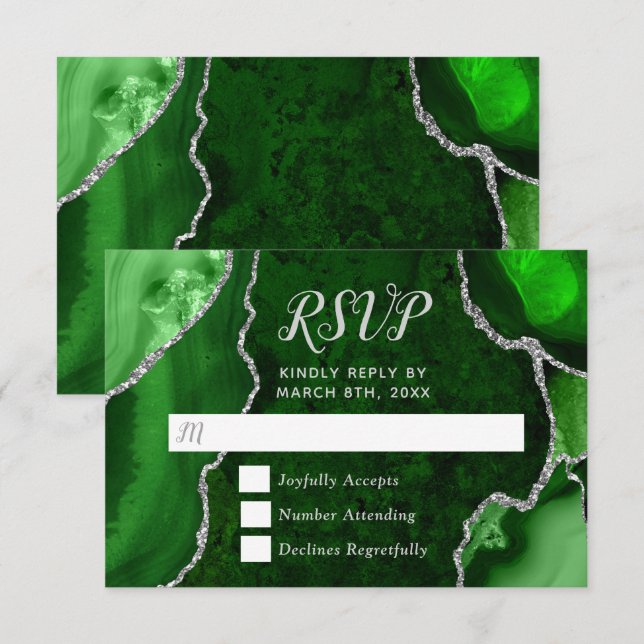 Green and Silver Agate Marble RSVP Card (Front/Back)