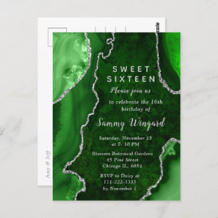 Green and Silver Agate Marble Sweet Sixteen Postcard