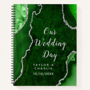 Green and Silver Agate Marble Wedding Notebook