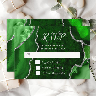 Green and Silver Agate Marble Wedding RSVP Card