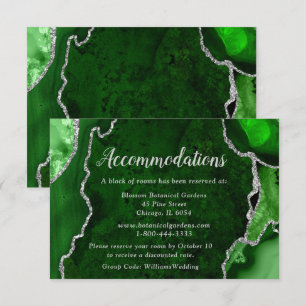 Green and Silver Agate Wedding Accommodations Enclosure Card