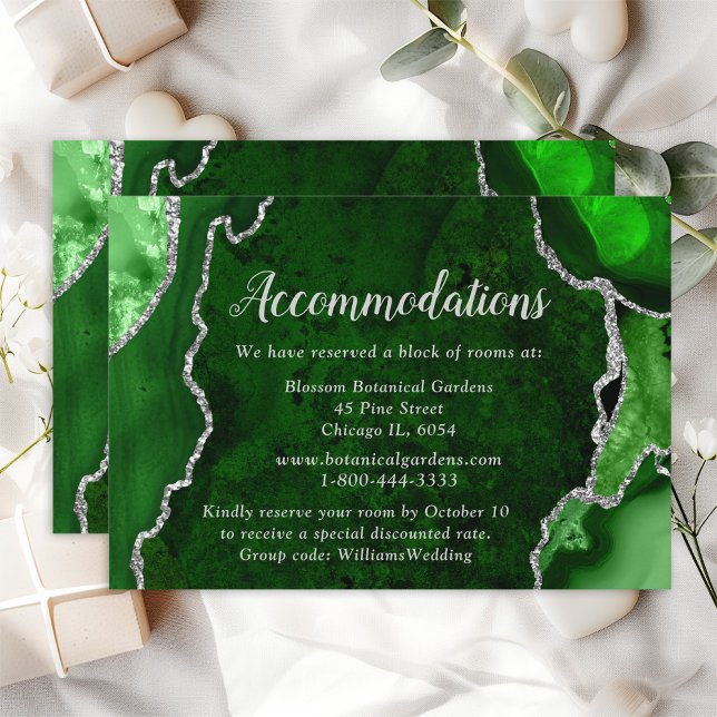 Green and Silver Agate Wedding Accommodations Enclosure Card (Creator Uploaded)