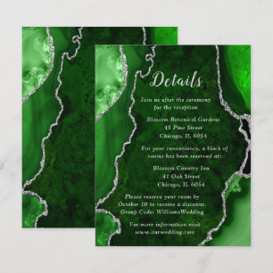 Green and Silver Agate Wedding Details Enclosure Card