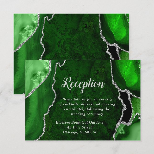 Green and Silver Agate Wedding Reception Enclosure Card (Front/Back)