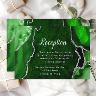 Green and Silver Agate Wedding Reception Enclosure Card