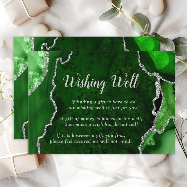 Green and Silver Agate Wedding Wishing Well Enclosure Card (Creator Uploaded)