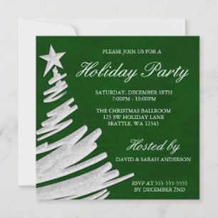Green and Silver Christmas Tree Holiday Party Invitation