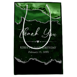 Green and Silver Faux Glitter Agate Birthday Medium Gift Bag