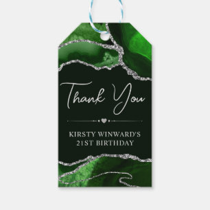Green and Silver Faux Glitter Agate Birthday Party Gift Tags