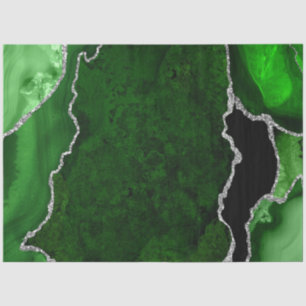 Green and Silver Faux Glitter Agate Tissue Paper