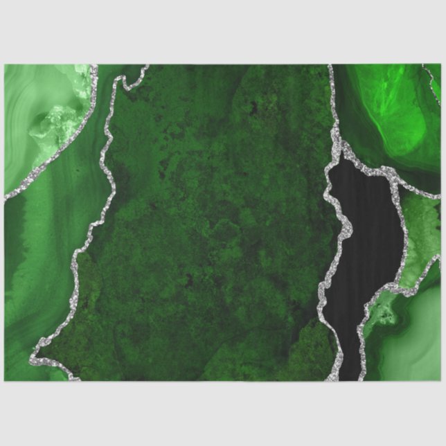 Green and Silver Faux Glitter Agate Tissue Paper (Front)