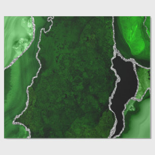 Green and Silver Faux Glitter Agate Wrapping Paper