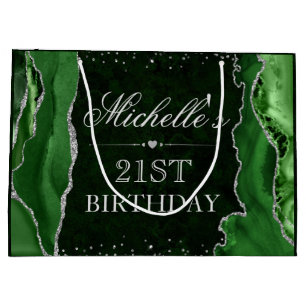 Green and Silver Glitter Agate Birthday Large Gift Bag