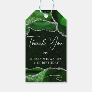 Green and Silver Glitter Agate Birthday Party Gift Tags