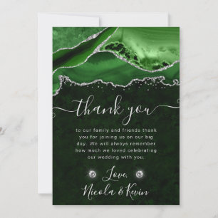 Green and Silver Glitter Agate Wedding Thank You Card