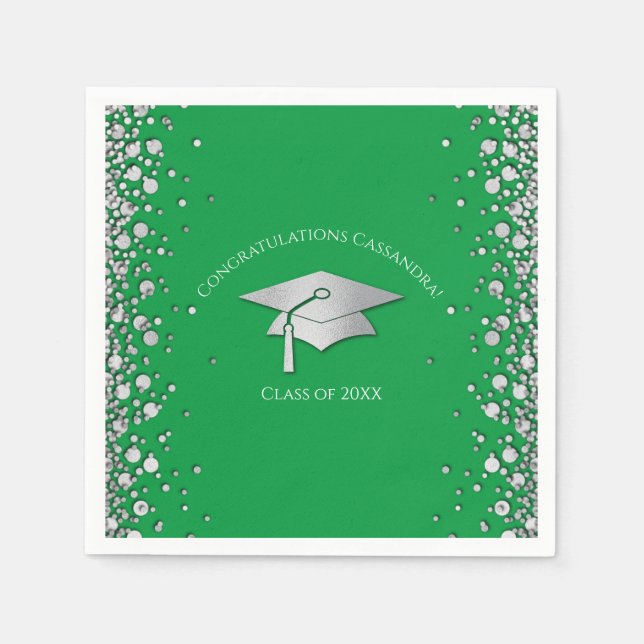Green and Silver Graduation Napkin (Front)