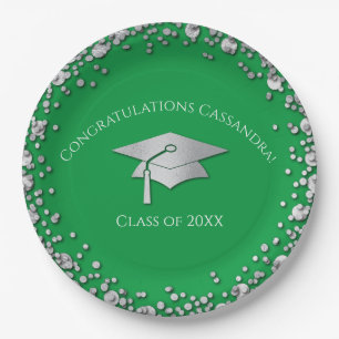 Green and Silver Graduation Paper Plate
