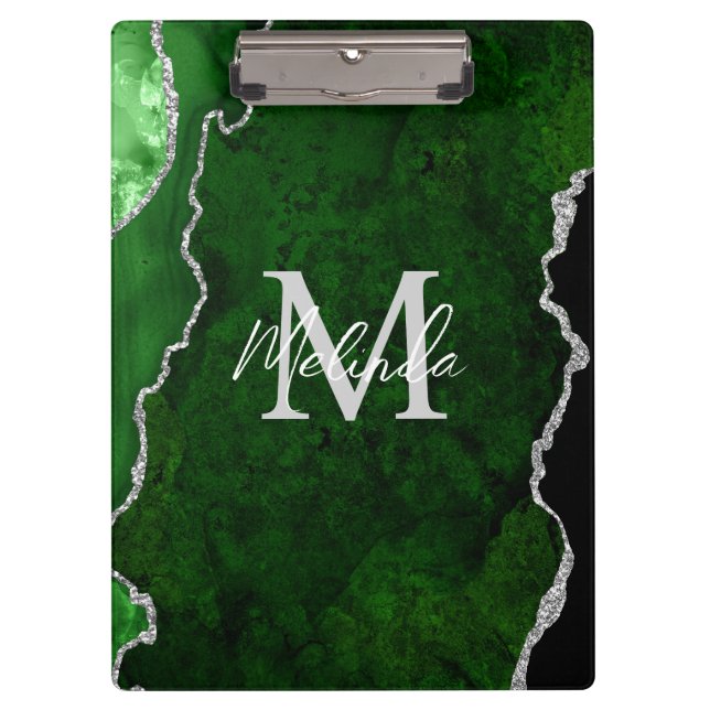 Green and Silver Marble Agate Clipboard (Front)
