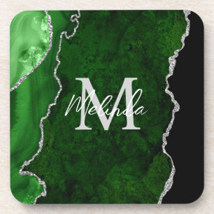 Green and Silver Marble Agate Coaster