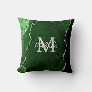 Green and Silver Marble Agate Cushion
